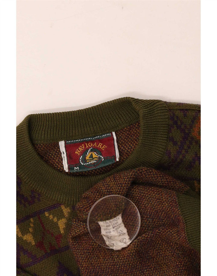 Navigare Herren-Pullover mit Rundhalsausschnitt, mittelgroße Khaki-geometrische Wolle