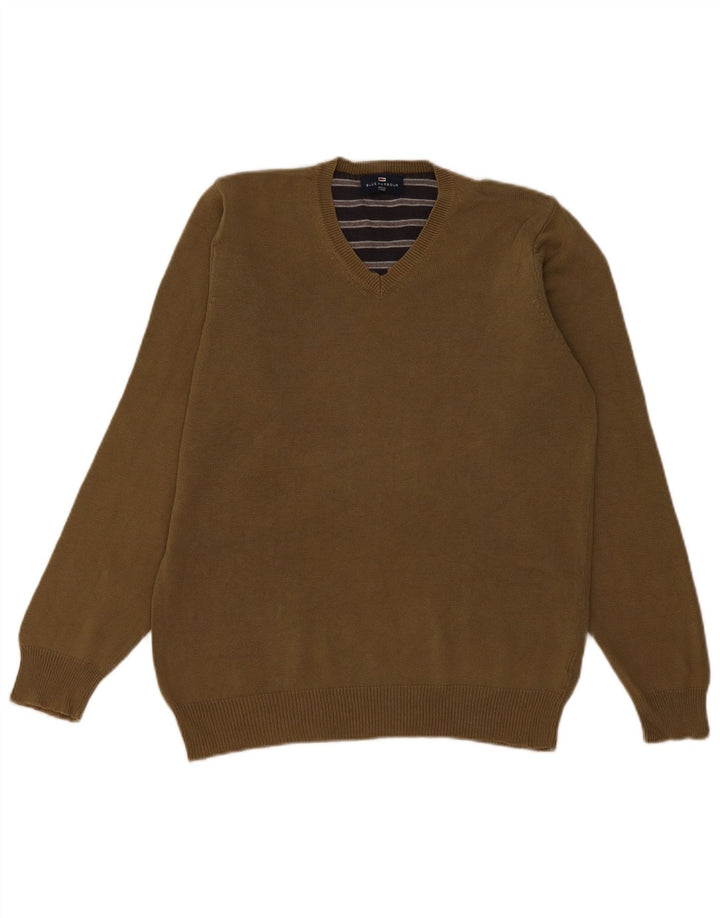 Marks & Spencer Herren Blue Harbor V-Ausschnitt Pullover Pullover Small Khaki Baumwolle