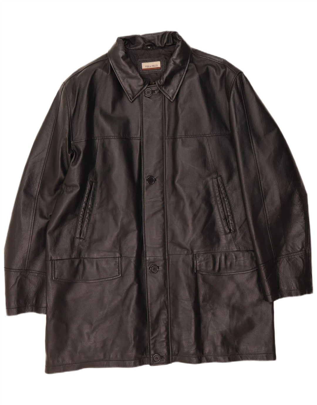 Vintage Herren Ledermantel IT 56 3XL Schwarzes Leder