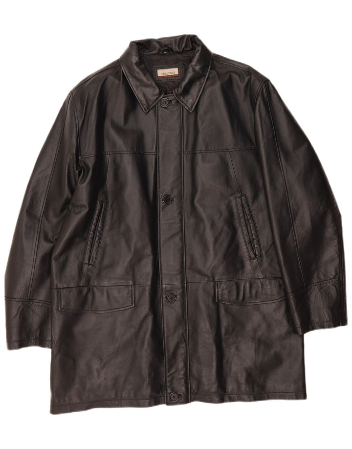 Vintage Herren Ledermantel IT 56 3XL Schwarzes Leder