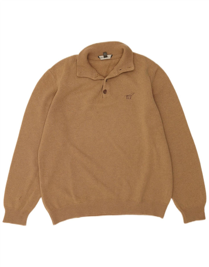 Henry Cottons Herren-Pullover mit Knopfkragen, mittelbeige Wolle
