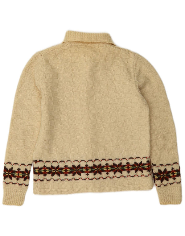 Vintage Damen Cardigan Pullover UK 10 Small Off White Fair Isle