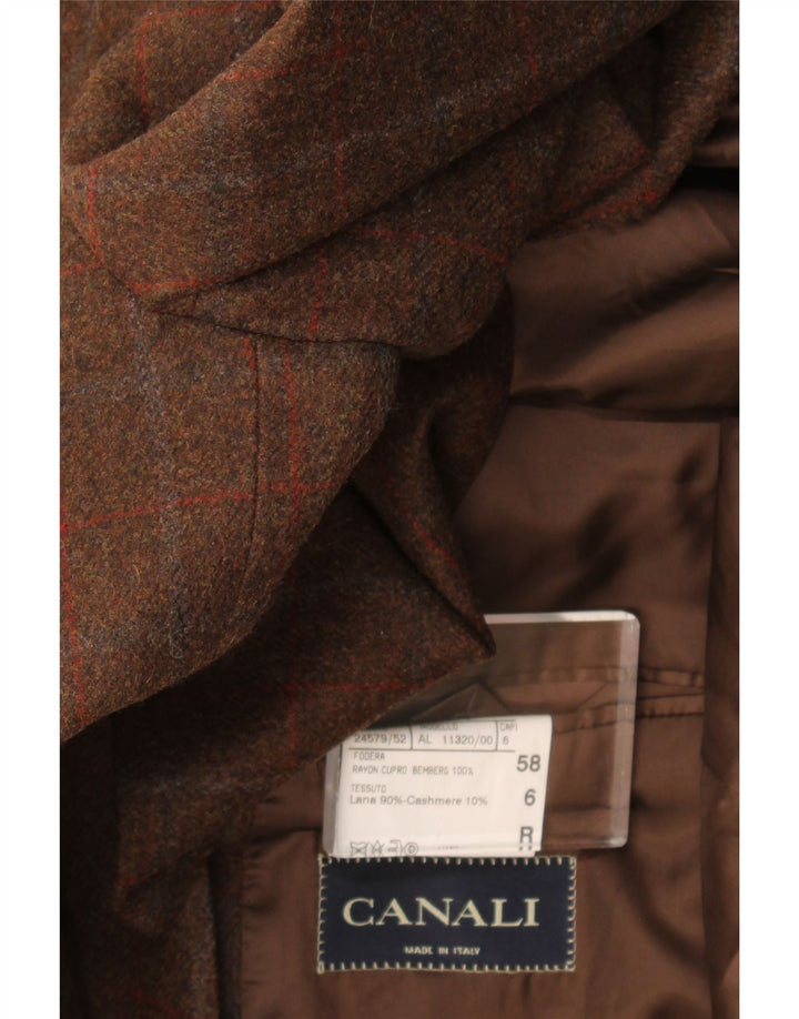 Canali Herren-Blazer mit 3 Knöpfen, IT 58 4XL, braun karierte Wolle