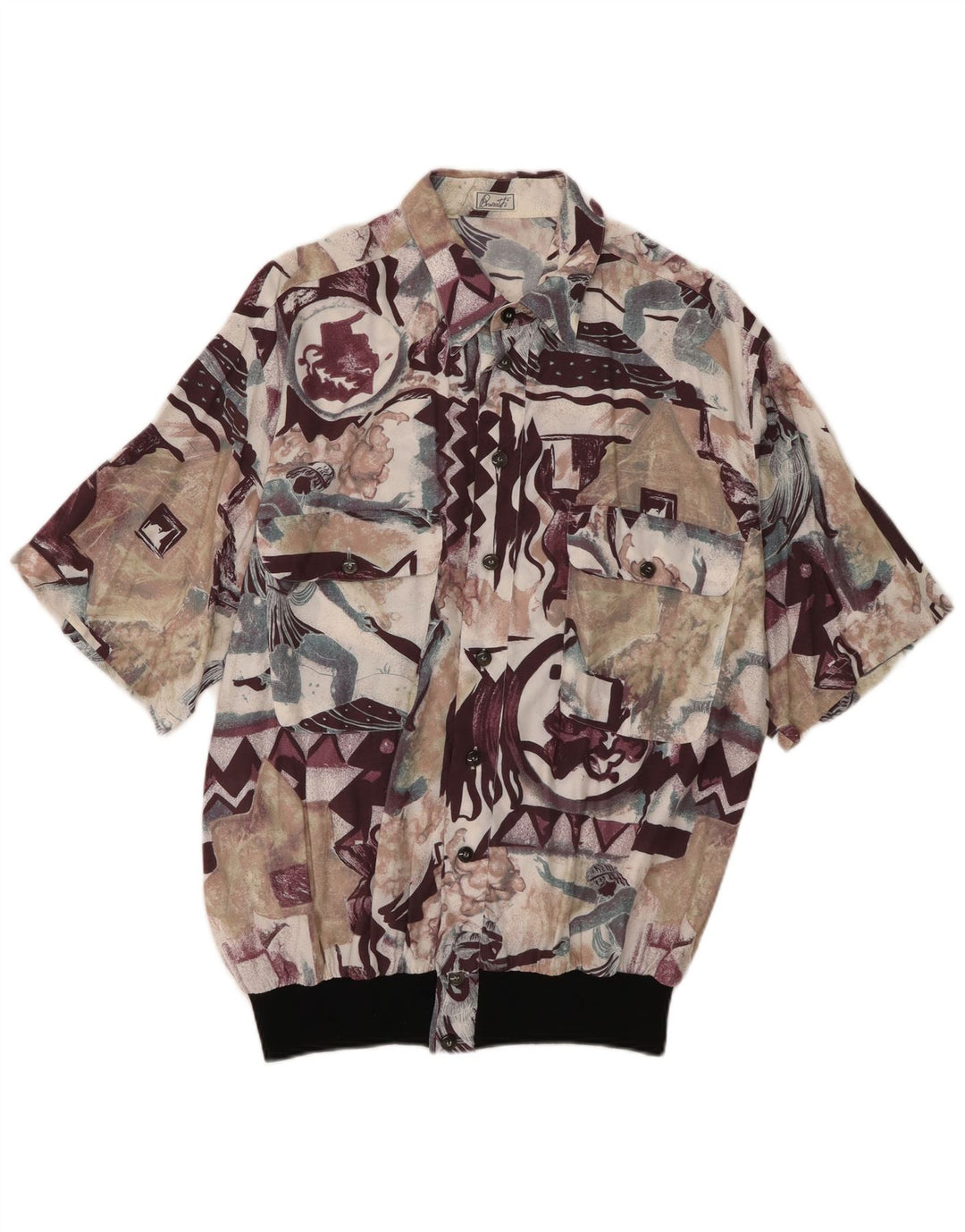 Vintage Herren-Kurzarmhemd mit abstraktem Muster, mittelgroß, mehrfarbig