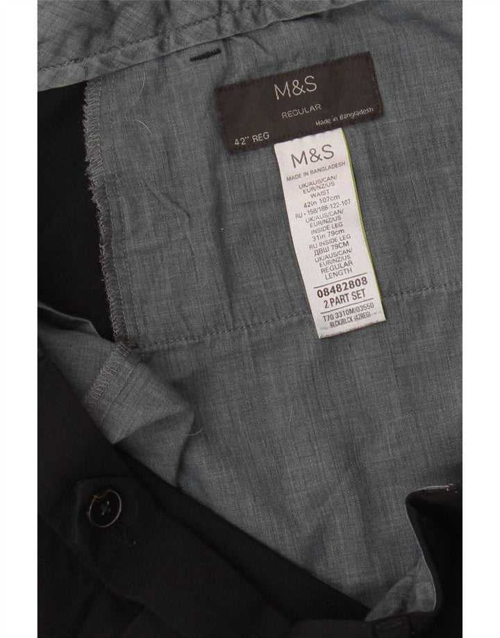 Marks & Spencer Herren-Anzughose mit normaler Passform, W42, L31, schwarzes Polyester