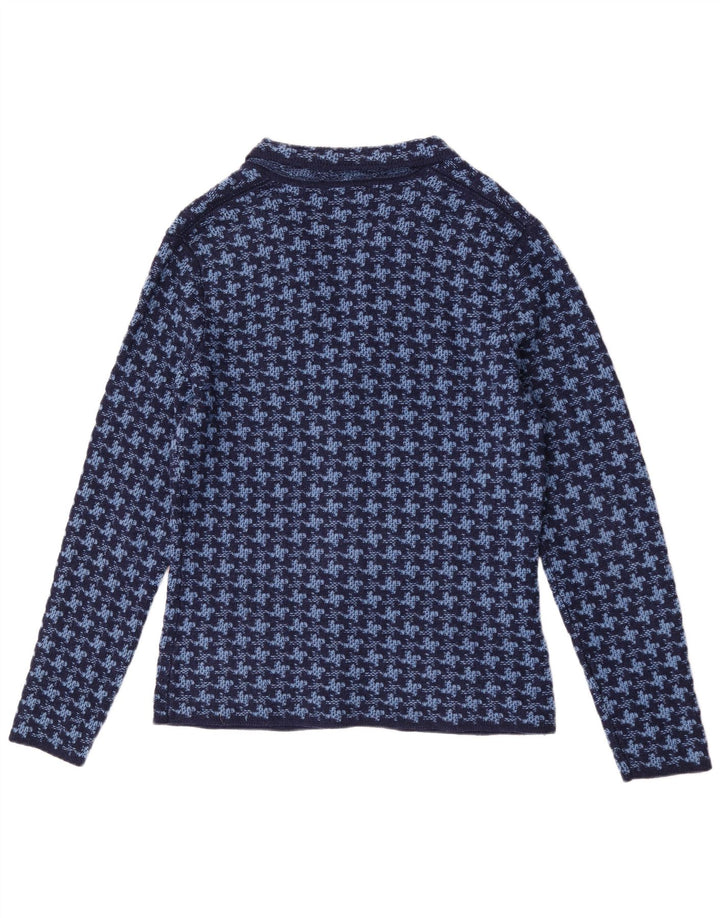Vintage Herren Cardigan Pullover IT 50 Mittelblaue Hahnentrittwolle