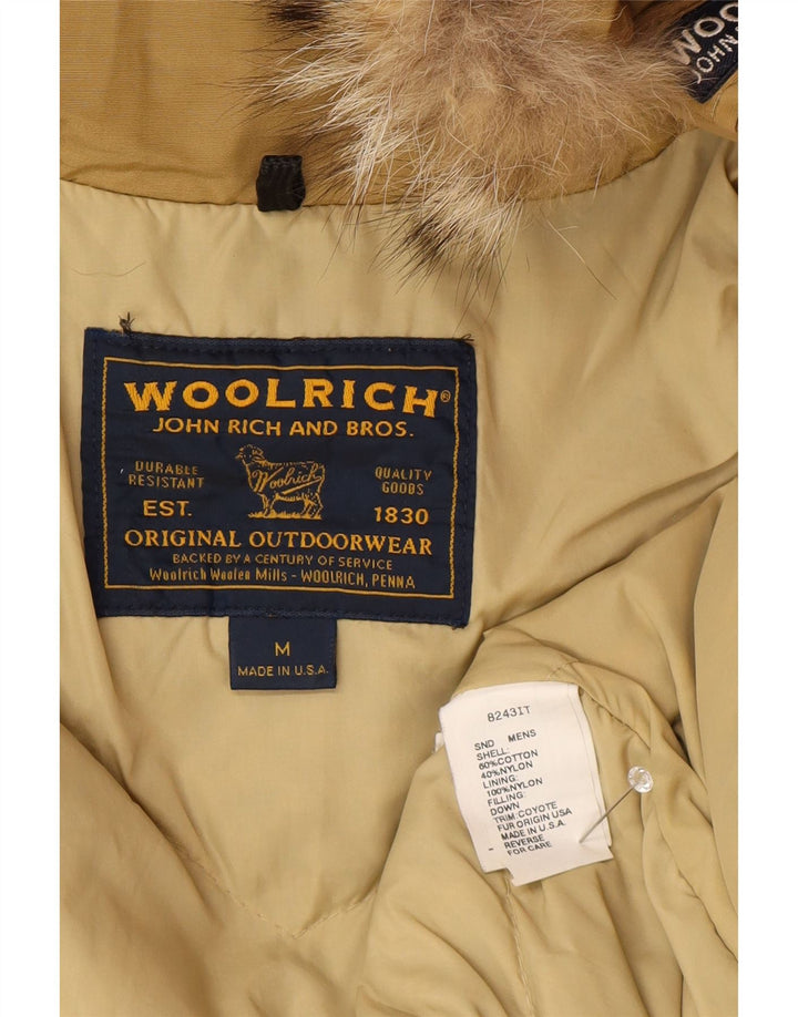 Woolrich Wattierter Herrenmantel mit Kapuze, UK 38, mittelbeige Baumwolle