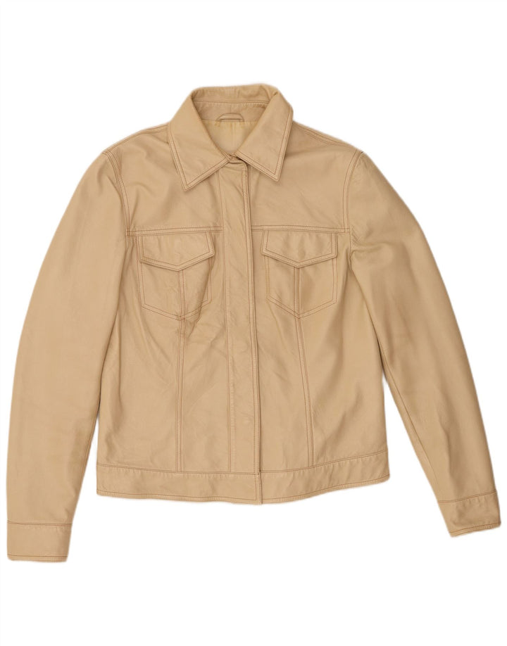 Vintage Damen Lederjacke IT 44 Medium Beige Leder