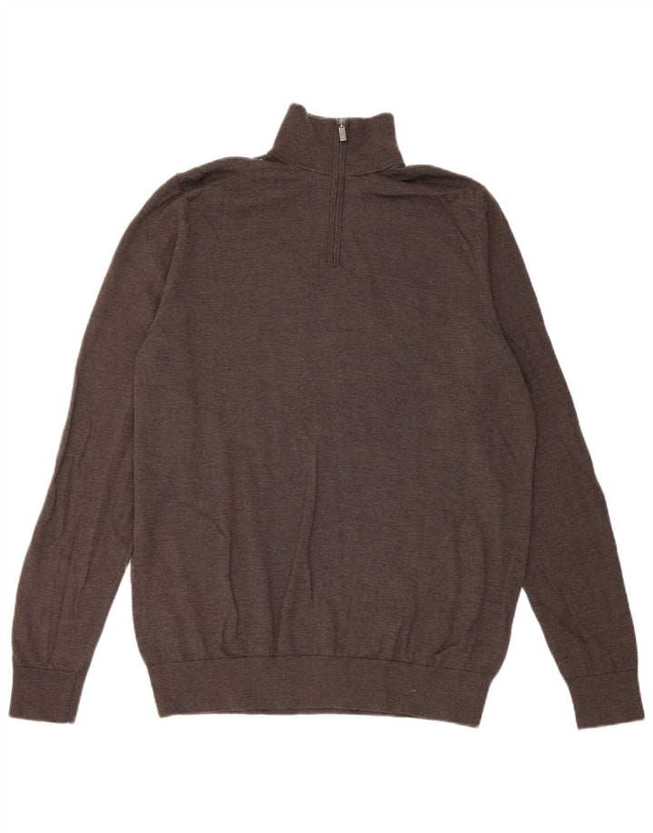 Marks & Spencer Herren Autograph Pullover mit Reißverschluss am Hals, Größe L, Braun