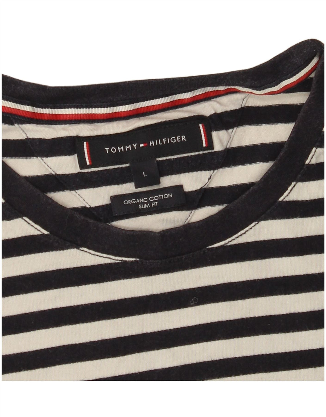 TOMMY HILFIGER Damen Slim Fit T-Shirt Top UK 14 Large Schwarz gestreift