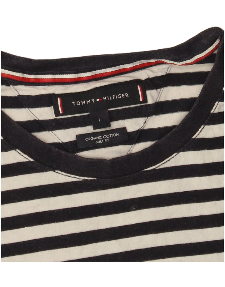 TOMMY HILFIGER Damen Slim Fit T-Shirt Top UK 14 Large Schwarz gestreift