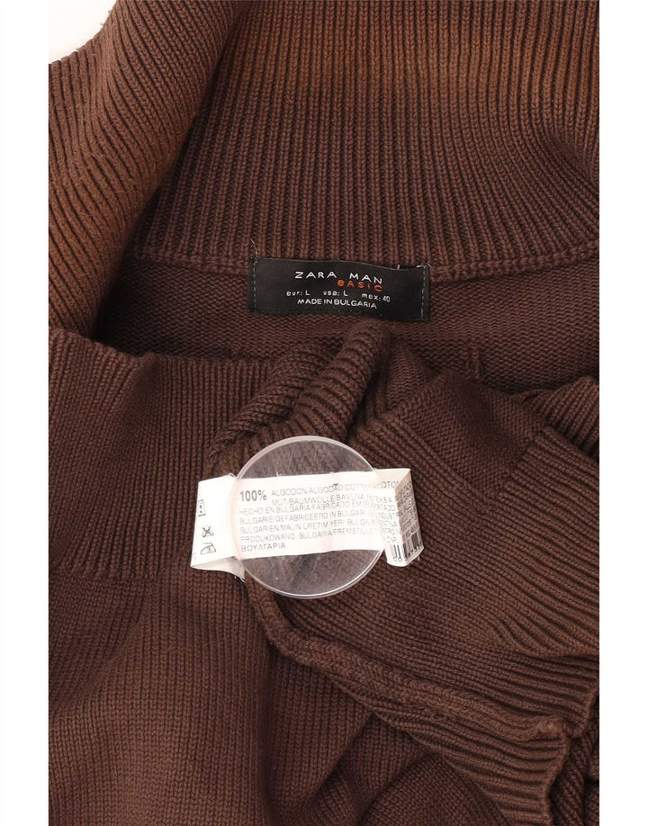 Zara Herren-Strickjacke, groß, braune Baumwolle