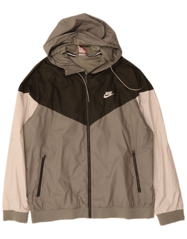 Nike Herren-Trainingsjacke mit Kapuze, 2XL, graues Colourblock-Polyester