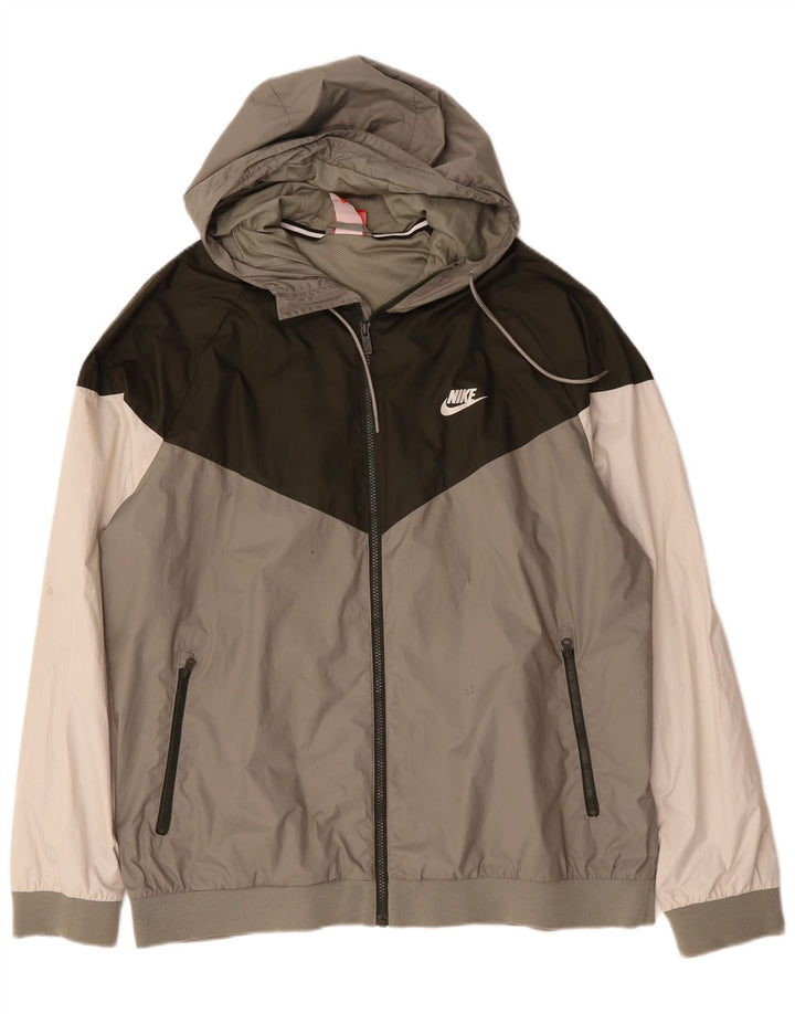Nike Herren-Trainingsjacke mit Kapuze, 2XL, graues Colourblock-Polyester