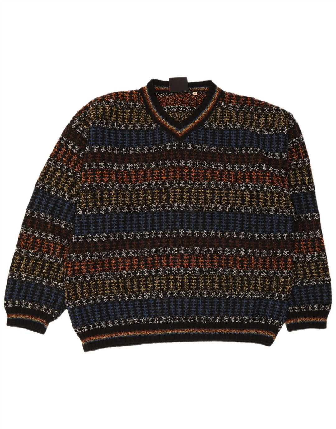 Oxymel Herren-Pullover mit V-Ausschnitt, mittelgroß, mehrfarbig, gestreift, Wolle
