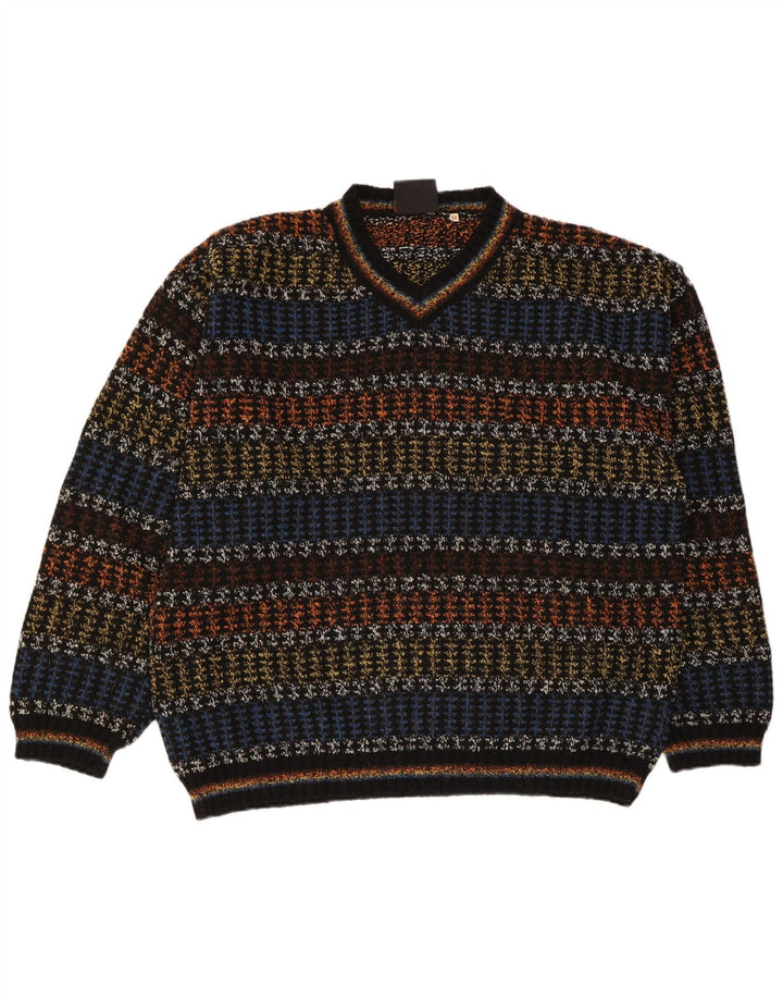 Oxymel Herren-Pullover mit V-Ausschnitt, mittelgroß, mehrfarbig, gestreift, Wolle