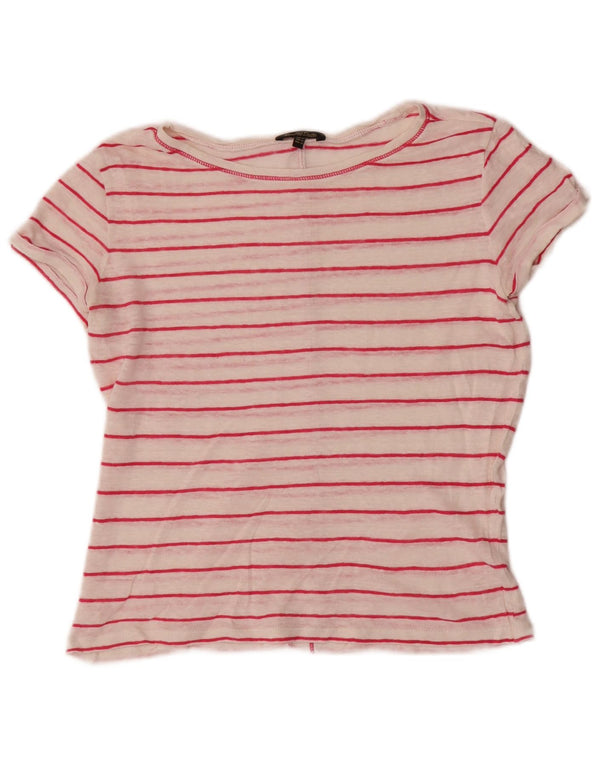Massimo Dutti Damen T-Shirt Top UK 6 XS Weiß gestreift