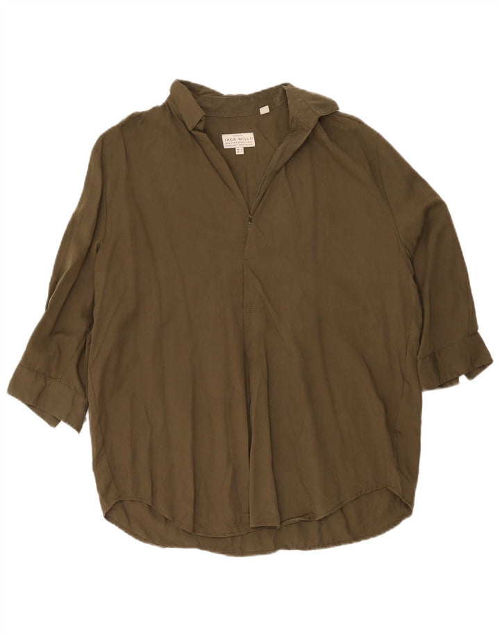 Jack Wills Damen-Pulloverhemd mit 3/4-Ärmeln, übergroß, UK 6, XS, Khaki, Lyocell