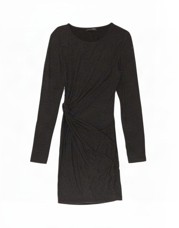 Zara Damen Langarm-Etuikleid UK 12 Large Graue Viskose