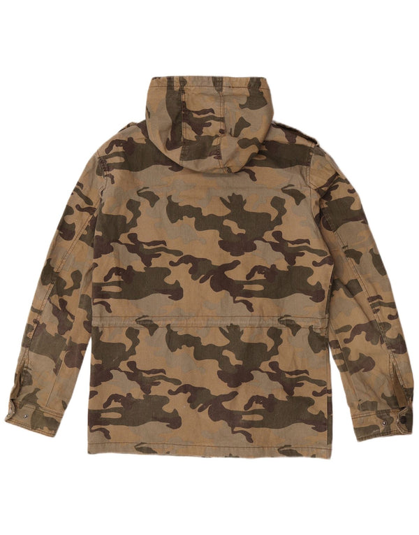 Jack & Jones Mens Hooded Military Jacket UK 40 Large Khaki Camouflage