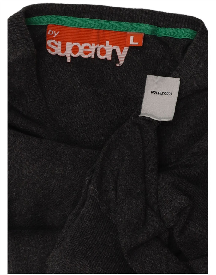 SUPERDRY Damen-Pullover mit V-Ausschnitt, UK-Größe 44, Größe L, Grau, Baumwolle