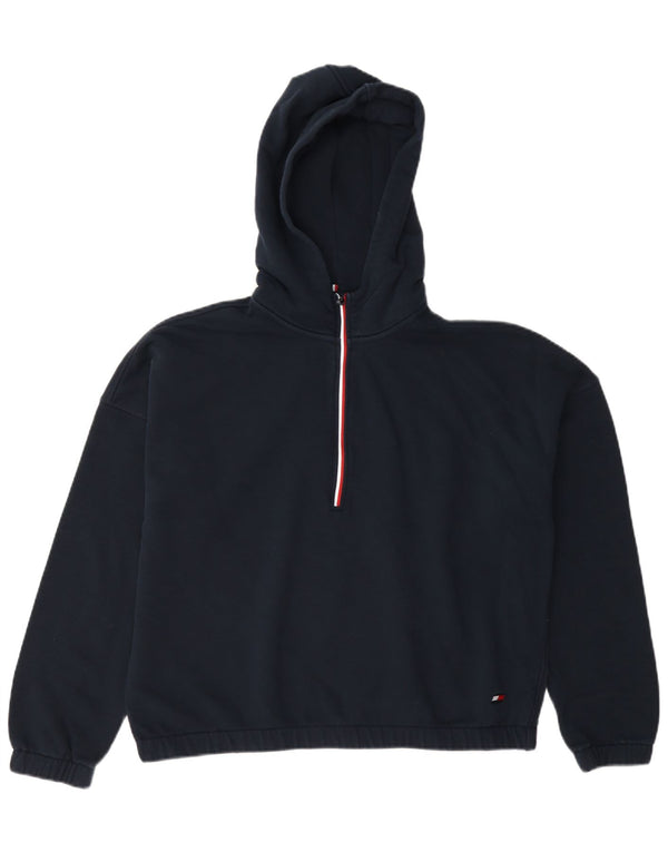 Tommy Hilfiger Damen Crop Zip Neck Hoodie Pullover UK 16 Large Marineblau