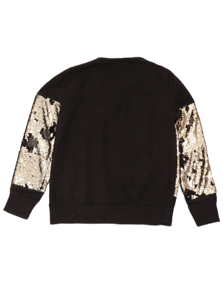 Guess Damen-Sweatshirt-Pullover UK 14 Mittelschwarze Colourblock-Baumwolle