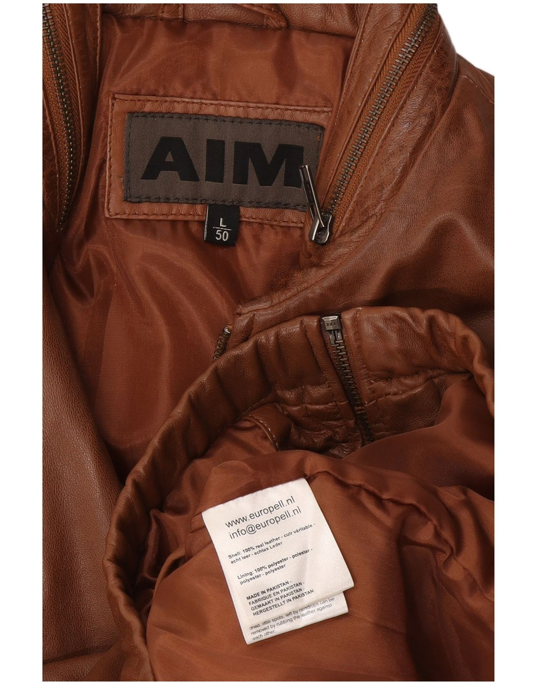 AIM Herren-Bomber-Lederjacke, EU 50, großes braunes Leder