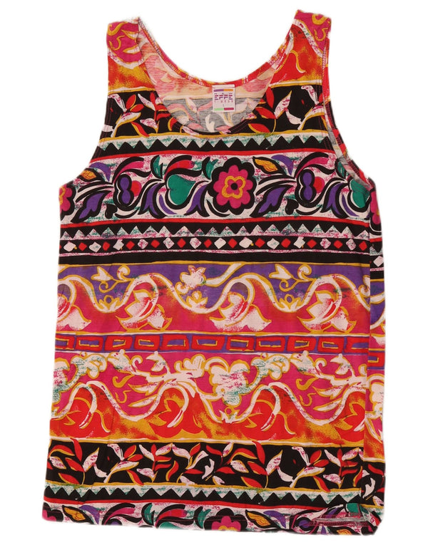 Vintage Damen Weste Top UK 14 Große bunte florale Baumwolle Retro