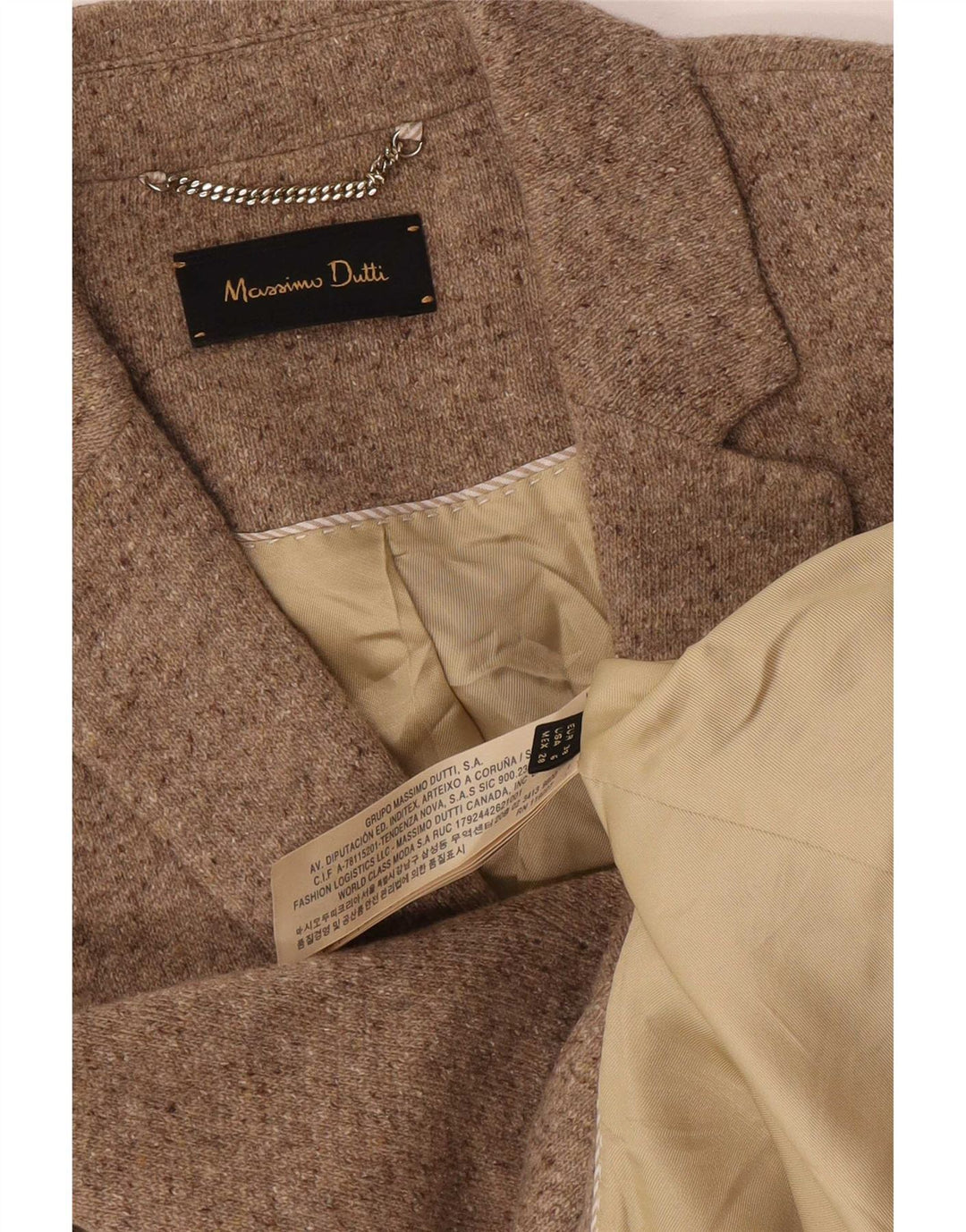 Massimo Dutti Damen-Blazerjacke mit 2 Knöpfen, EU 38, kleine beige gesprenkelte Wolle