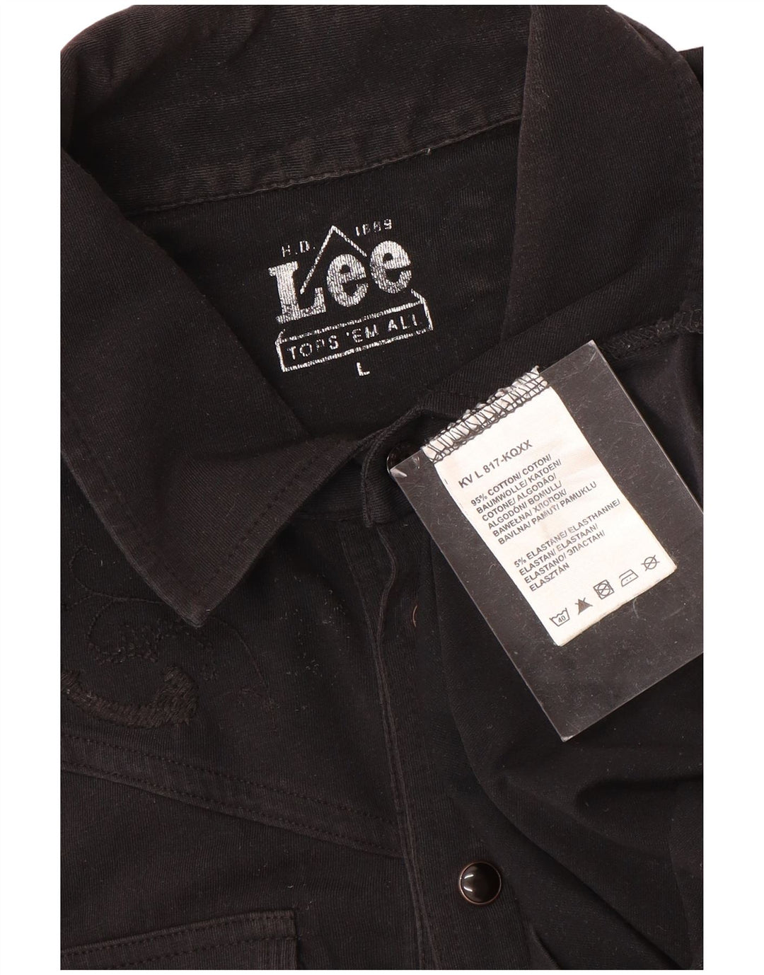 Lee Damen Poloshirt UK 16 Large Schwarz Baumwolle
