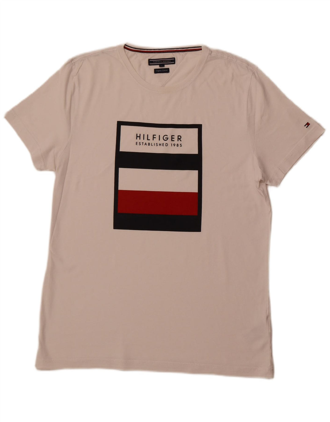 TOMMY HILFIGER Herren Grafik-T-Shirt-Oberteil, groß, weiße Baumwolle