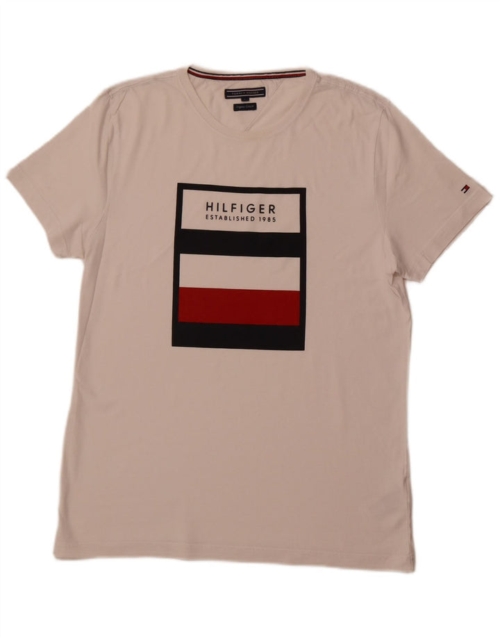 TOMMY HILFIGER Herren Grafik-T-Shirt-Oberteil, groß, weiße Baumwolle