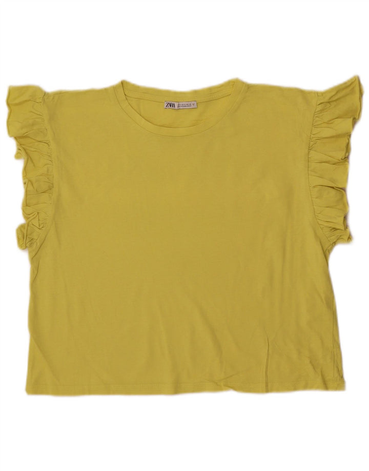 Zara Damen Crop Bluse Top UK 10 Small Gelb