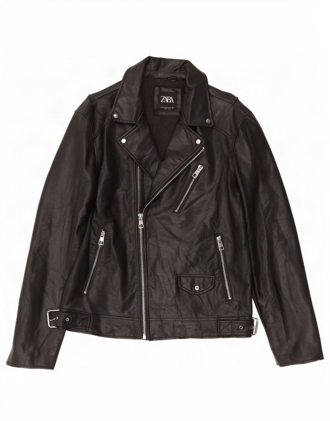 Zara Herren Kunstleder Bikerjacke UK 42 XL Schwarz Polyurethan