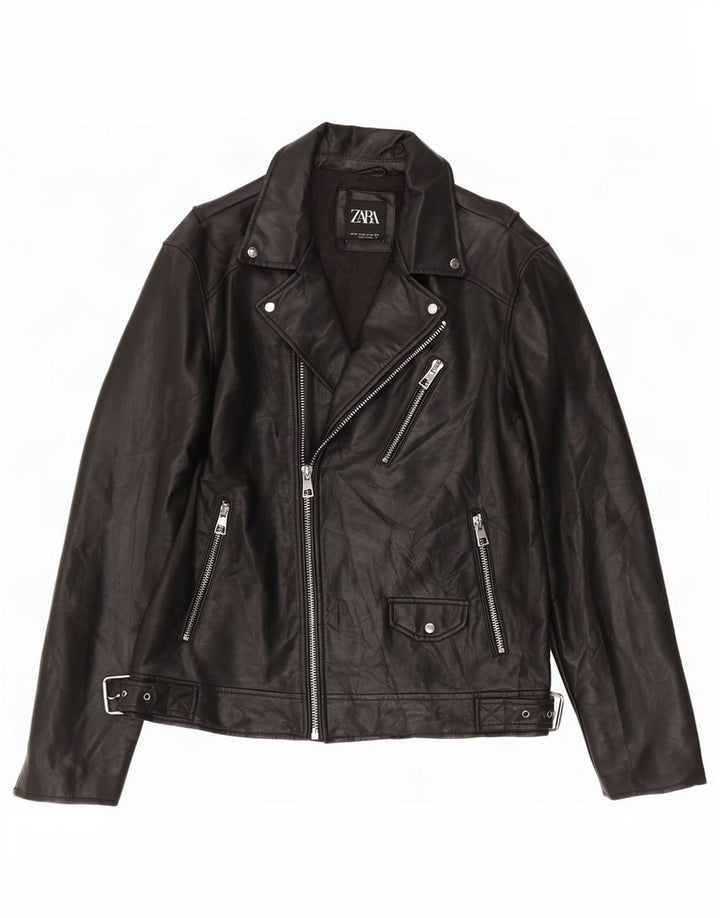 Zara Herren Kunstleder Bikerjacke UK 42 XL Schwarz Polyurethan