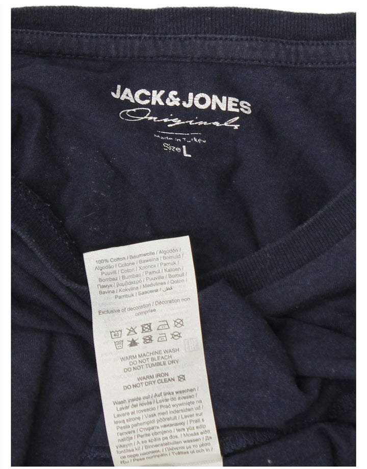 Jack & Jones Herren-Oberteil mit Grafik, langärmelig, groß, marineblau, Baumwolle