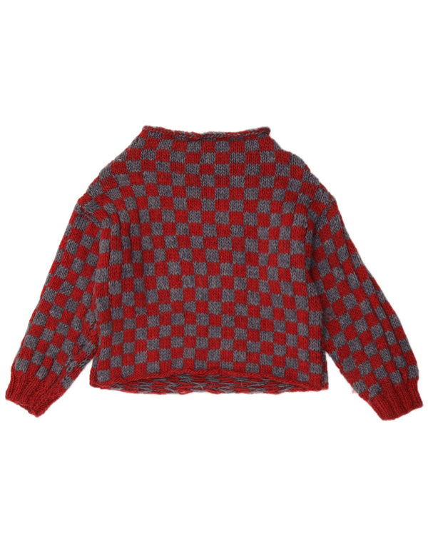 Vintage Damen Pullover mit U-Boot-Ausschnitt, Gr. 14, mittleres Burgunderrot, geometrisch