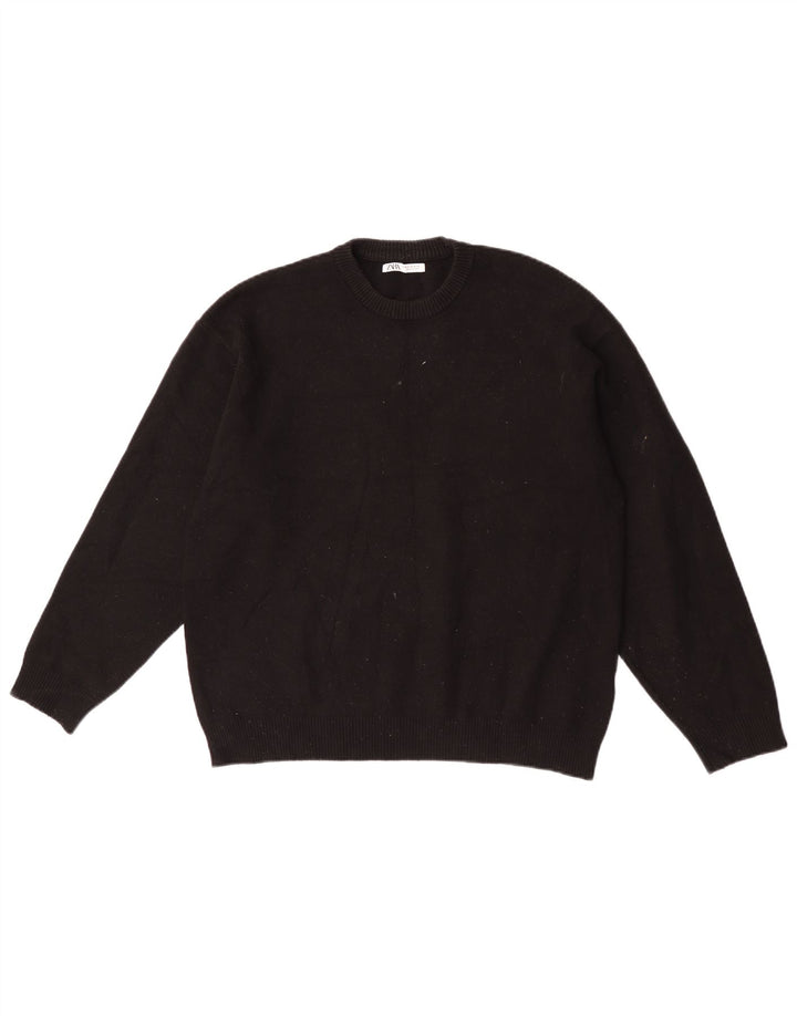 Zara Herren-Pullover mit Rundhalsausschnitt, mittlere schwarze Viskose