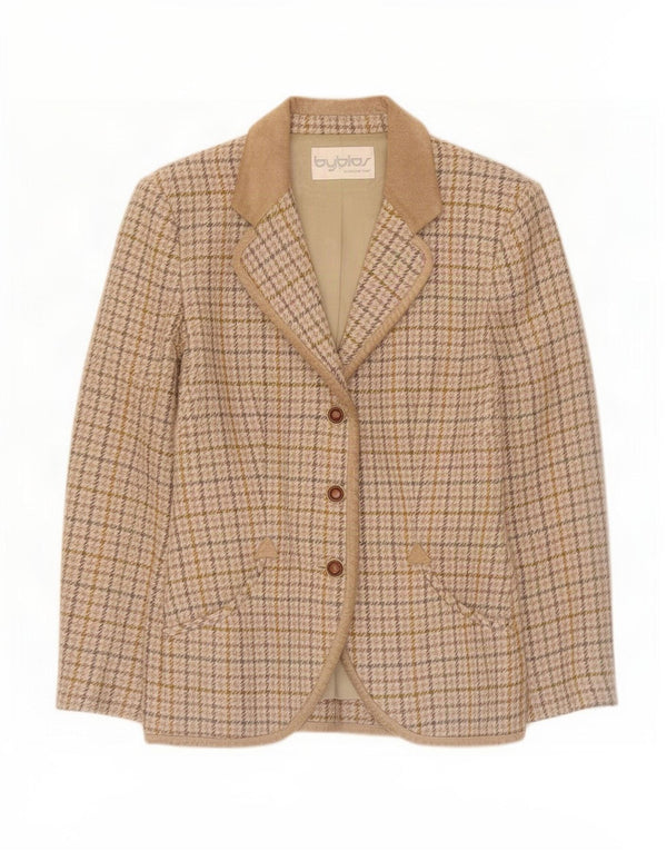 Byblos Womens 3 Button Blazer Jacket IT 42 Medium Beige Check