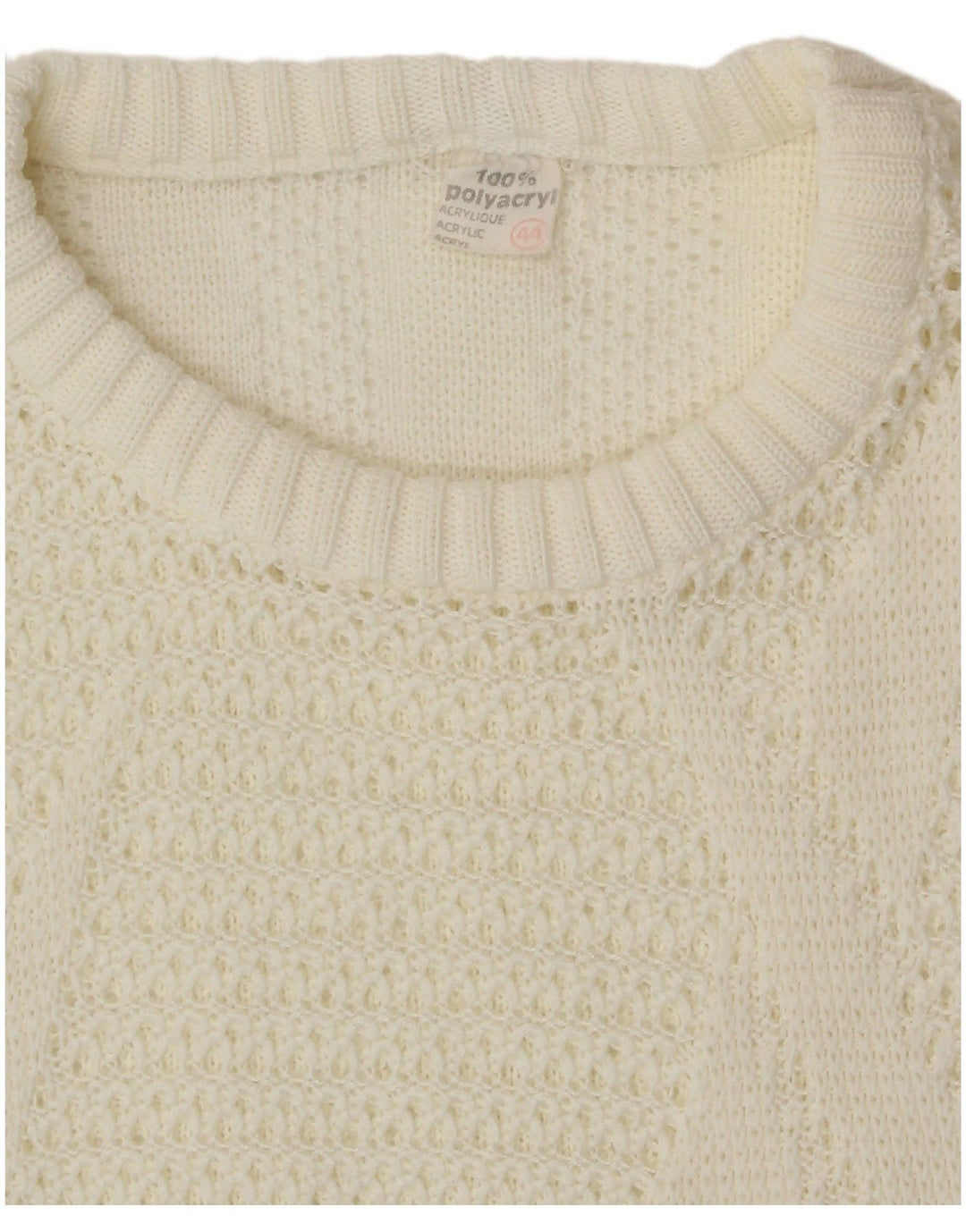 VINTAGE Damen Pullover mit Rundhalsausschnitt IT 44 Medium Off White Acryl