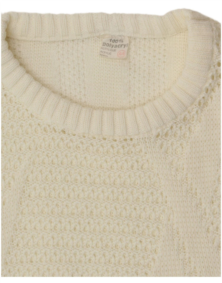 VINTAGE Damen Pullover mit Rundhalsausschnitt IT 44 Medium Off White Acryl