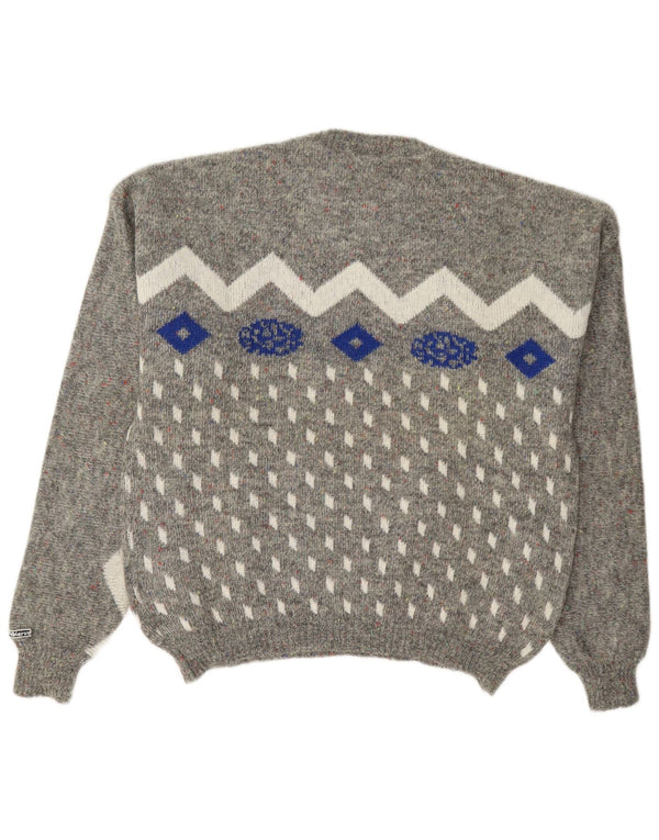 Vintage Damen Pullover mit Rundhalsausschnitt IT 54 3XL Grau Geometrisch