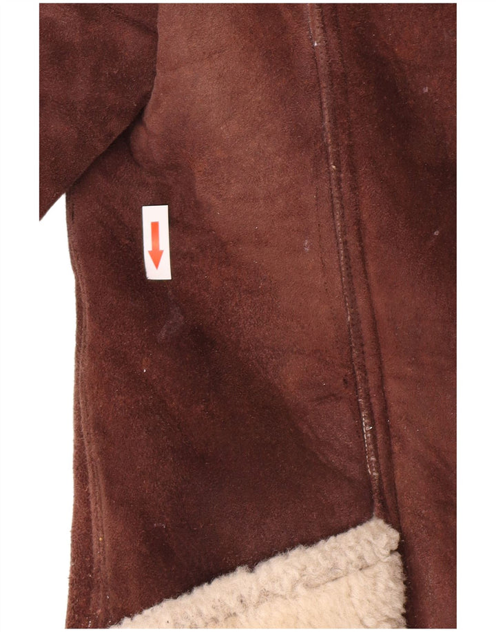 Vintage Damen Lammfellmantel UK 10 Kleiner brauner Farbblock