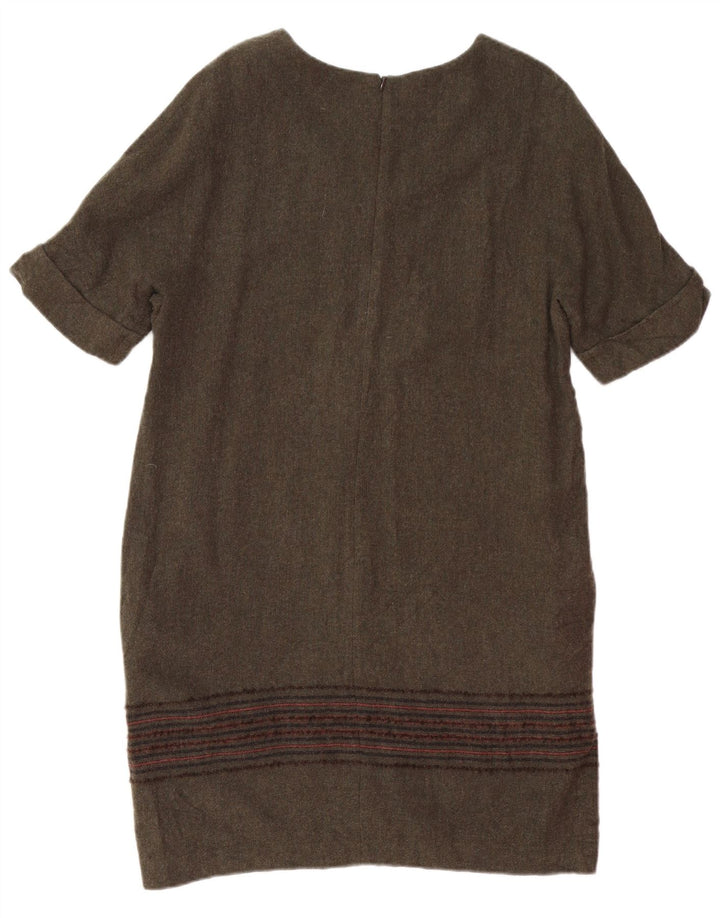 MASSIMO DUTTI Damen Etuikleid UK 14 Große Khaki-gestreifte Wolle