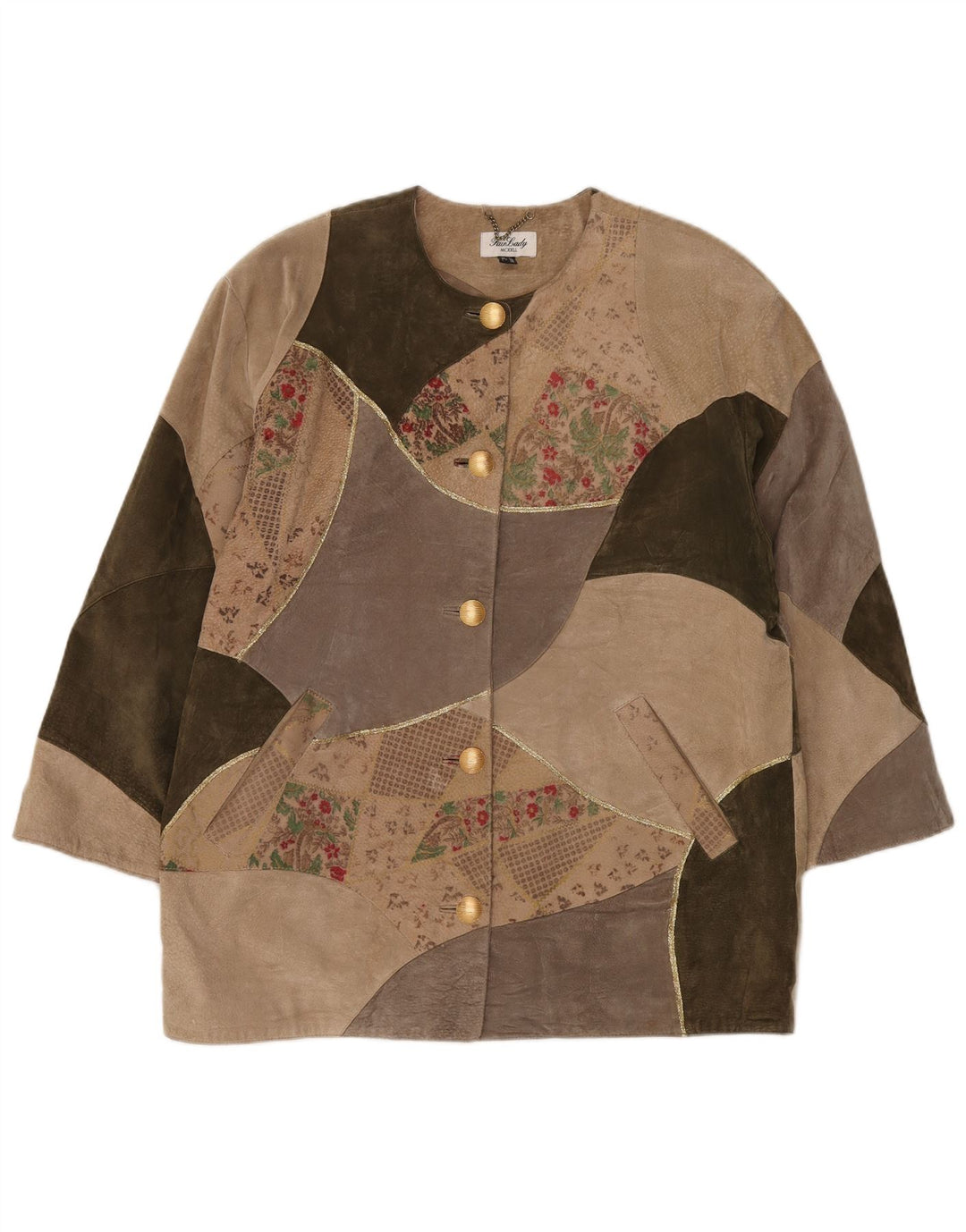 Fair Lady Damen Übergroßer Mantel UK 16 Großes beiges Patchwork-Leder