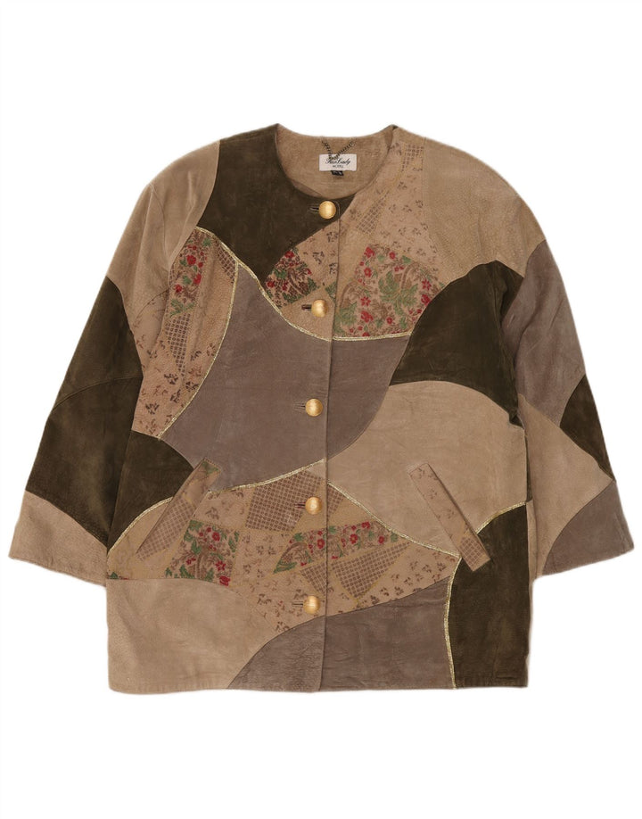 Fair Lady Damen Übergroßer Mantel UK 16 Großes beiges Patchwork-Leder