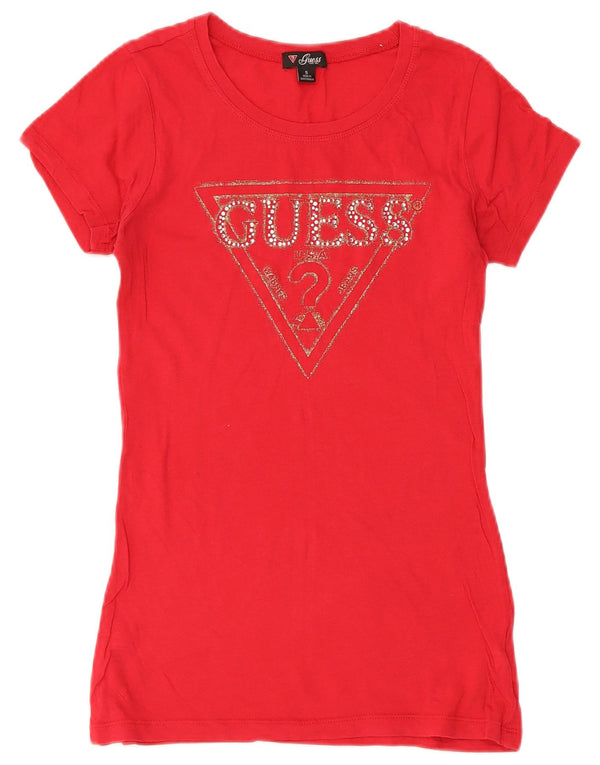 Guess Damen Grafik-T-Shirt-Oberteil UK 6 XS Rote Baumwolle
