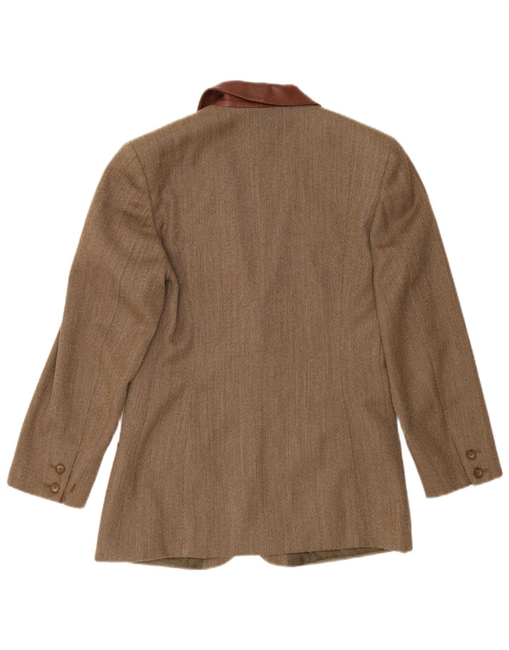 Vintage Damen 2-Knopf-Blazerjacke UK 14 Medium Khaki Herringbone