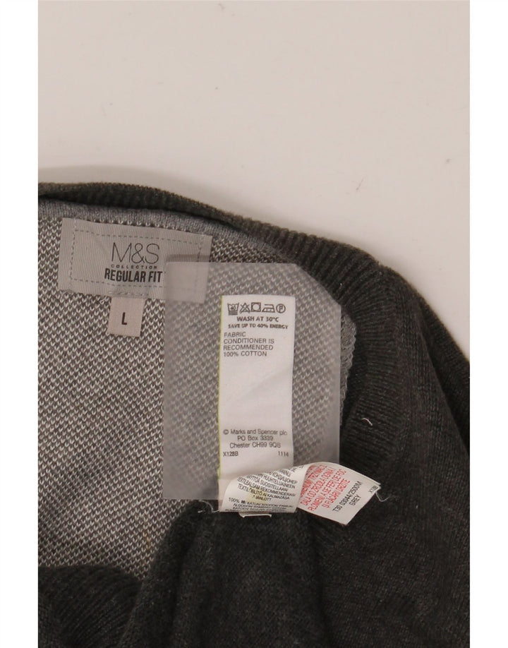 Marks & Spencer Herren-Pullover, reguläre Passform, V-Ausschnitt, groß, aus grauer Baumwolle